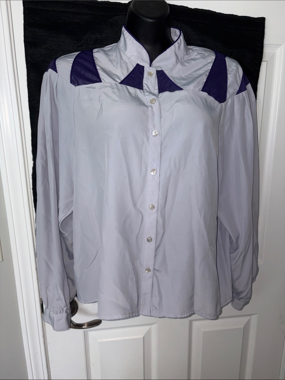 Light Purple 80’s Button-Up Women's Top with dark Purple Accents